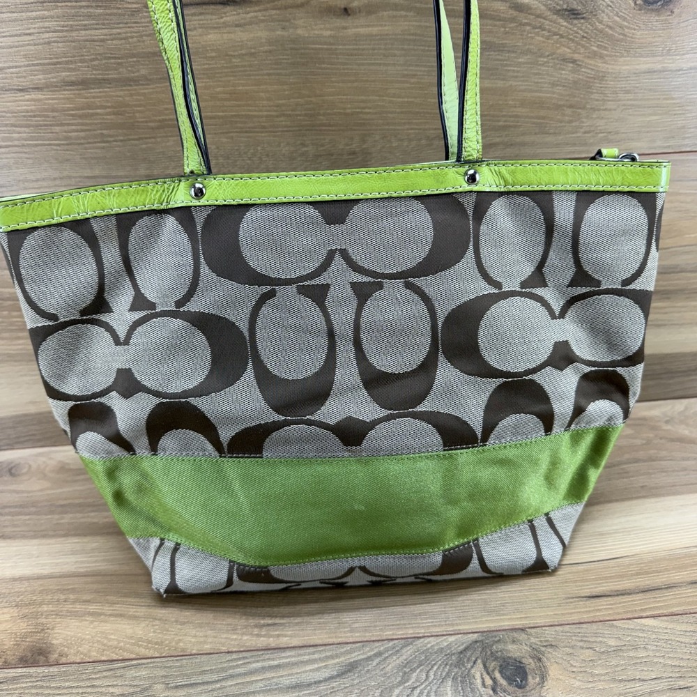 Coach Y2K Signature Stripe Kiwi Tote Zip Toe Bag - Picture 5 of 15